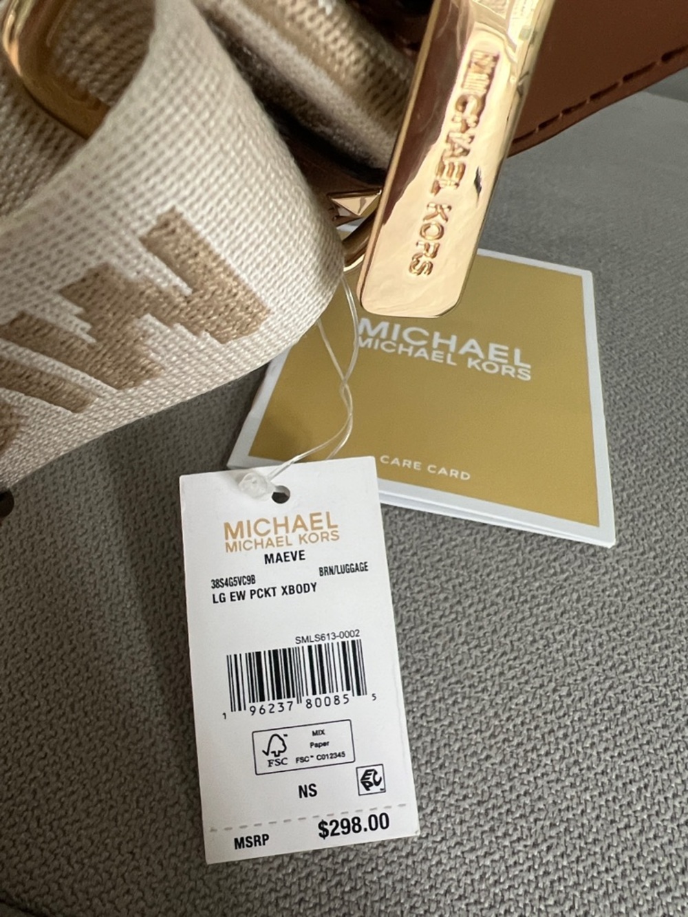 Michael Kors Brown Logo Canvas Crossbody Bag with Branded Cream Strap - Picture 11 of 17